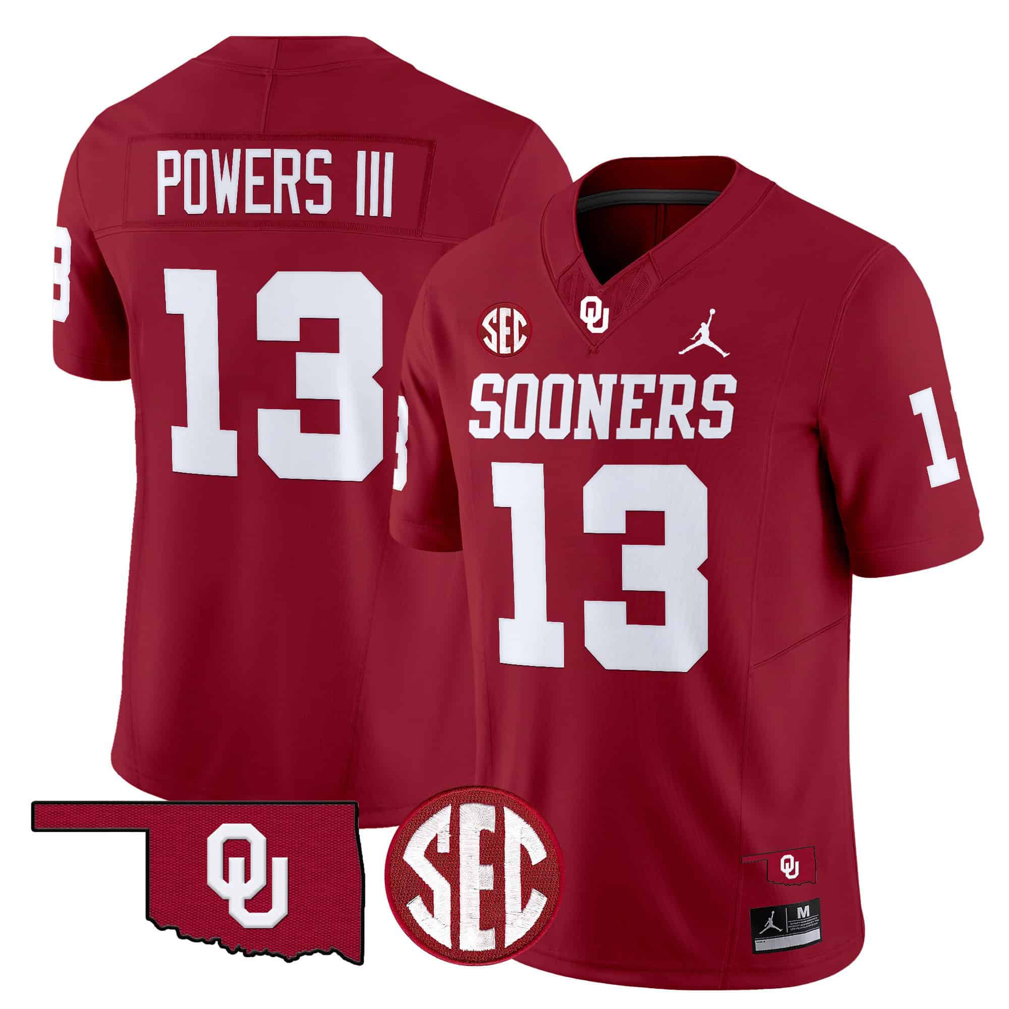 Men Oklahoma Sooners 13 Powers iii Red 2024 Vapor Limited NCAA Jersey style 1